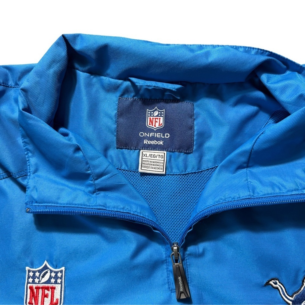 Detroit Lions Reebok XL NFL Windbreaker Jacket Blue On Field Vintage Mens - Picture 5 of 8